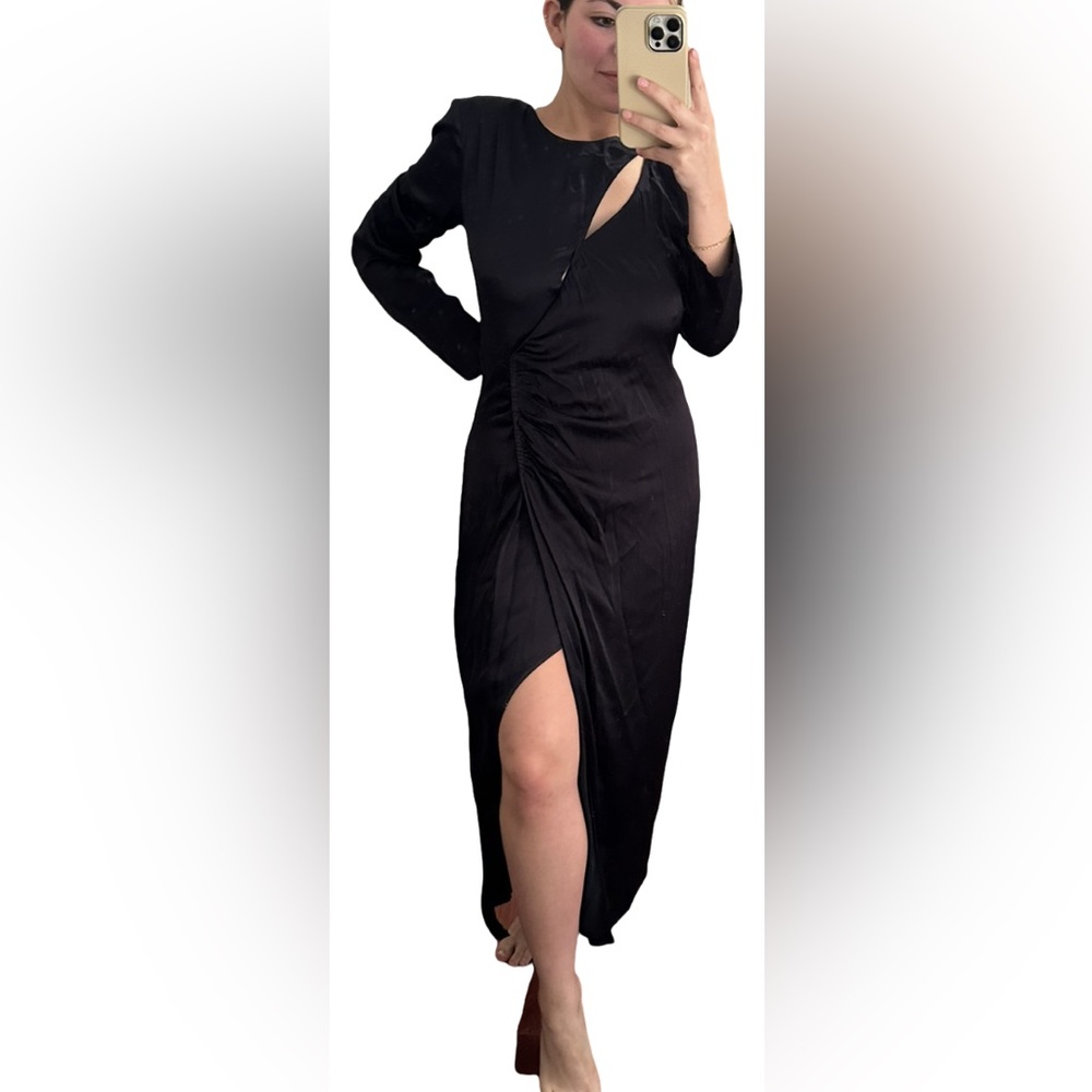 Satin Ruched Midi Dress - L